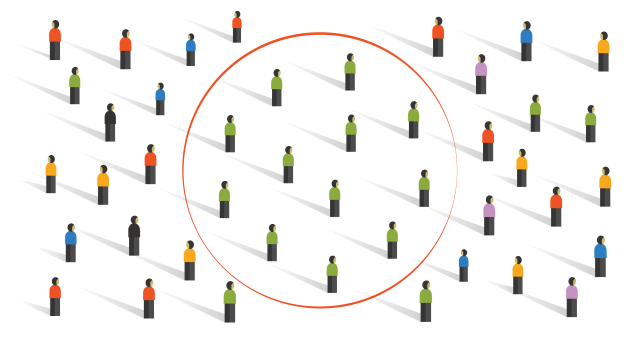 People on a grid with circle