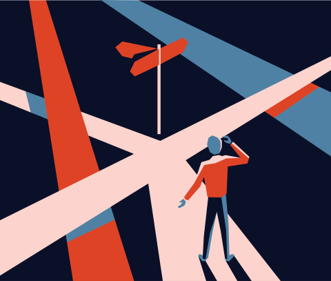 illustration of man at a crossroads